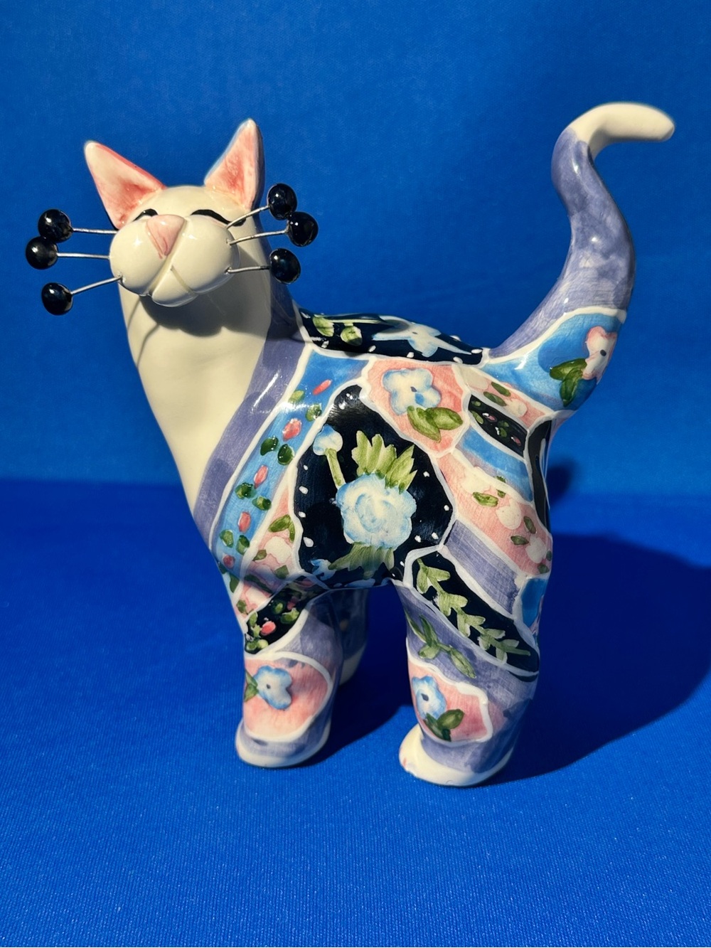 Amy Lacombe Annaco Creations Whimsiclay Calico Floral Cat Figurine Signed 2002